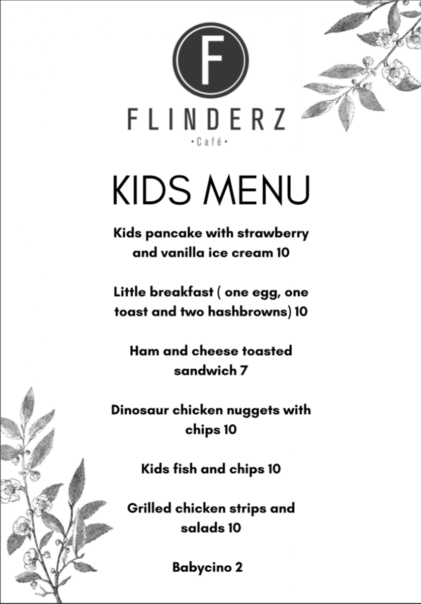 Menu, Flinderz Cafe & Restaurant