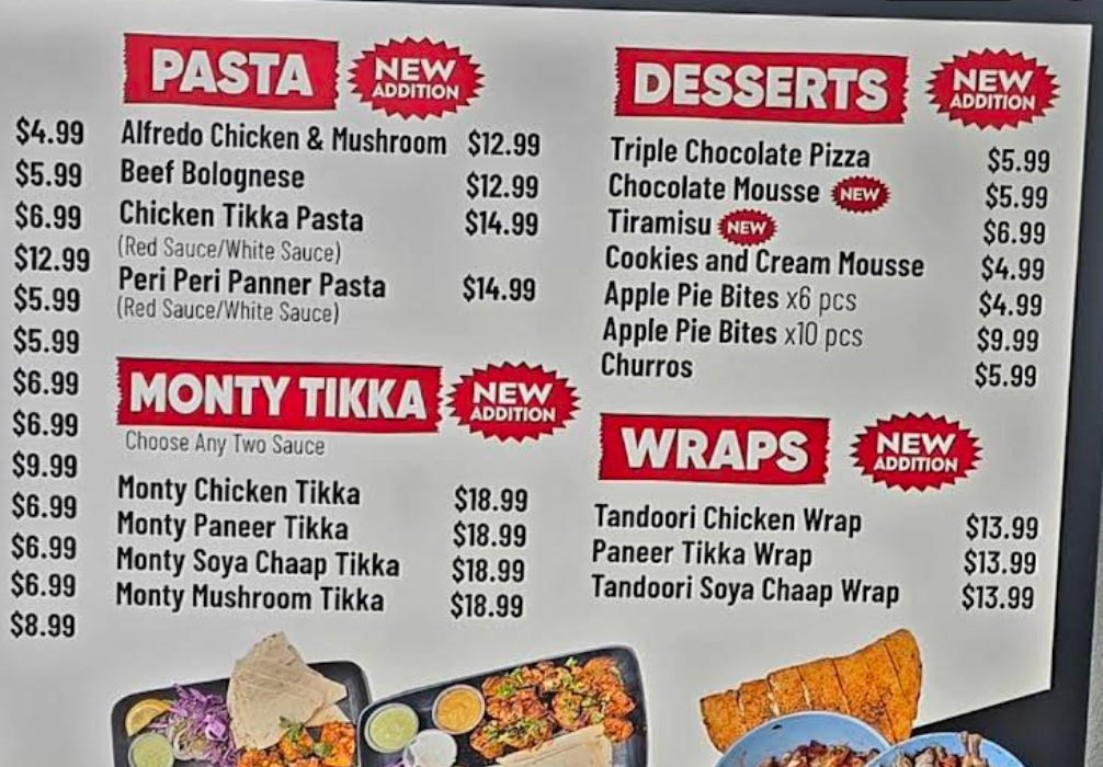 Menu, Monty’s Pizza Camden
