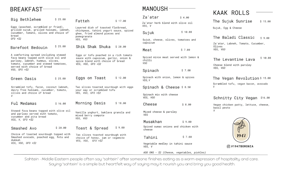 Menu, 1947
