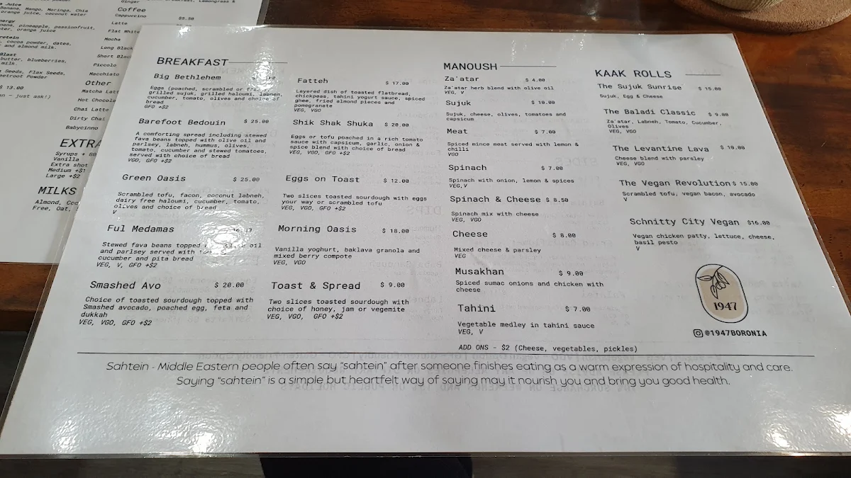 Menu, 1947