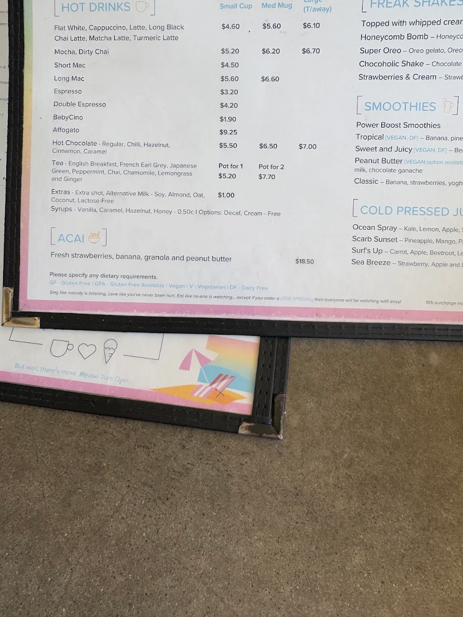 Menu, Zoie