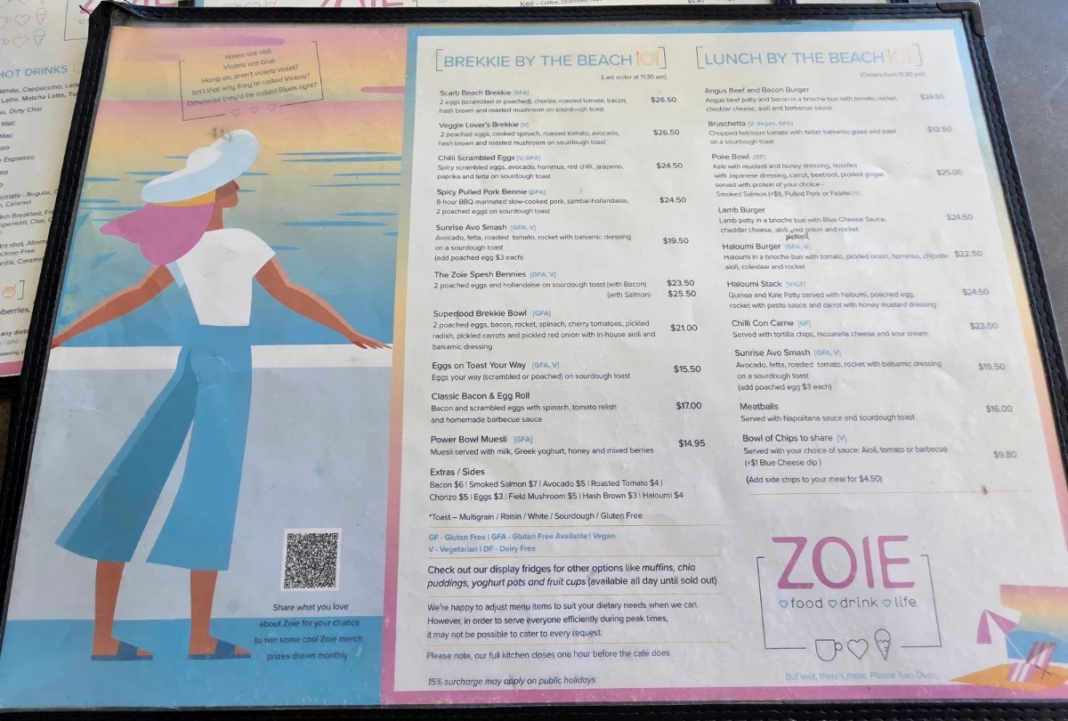 Menu, Zoie