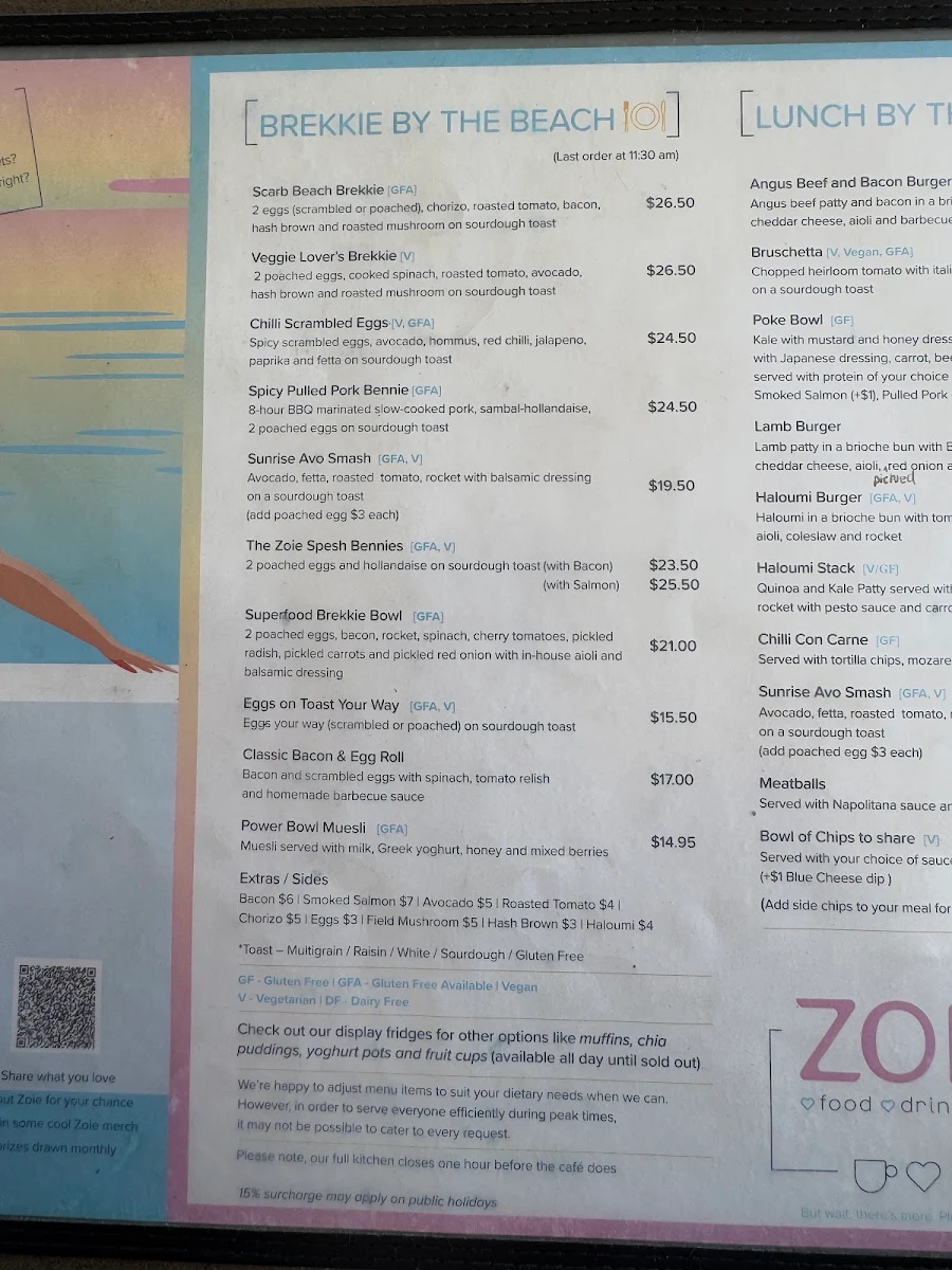 Menu, Zoie