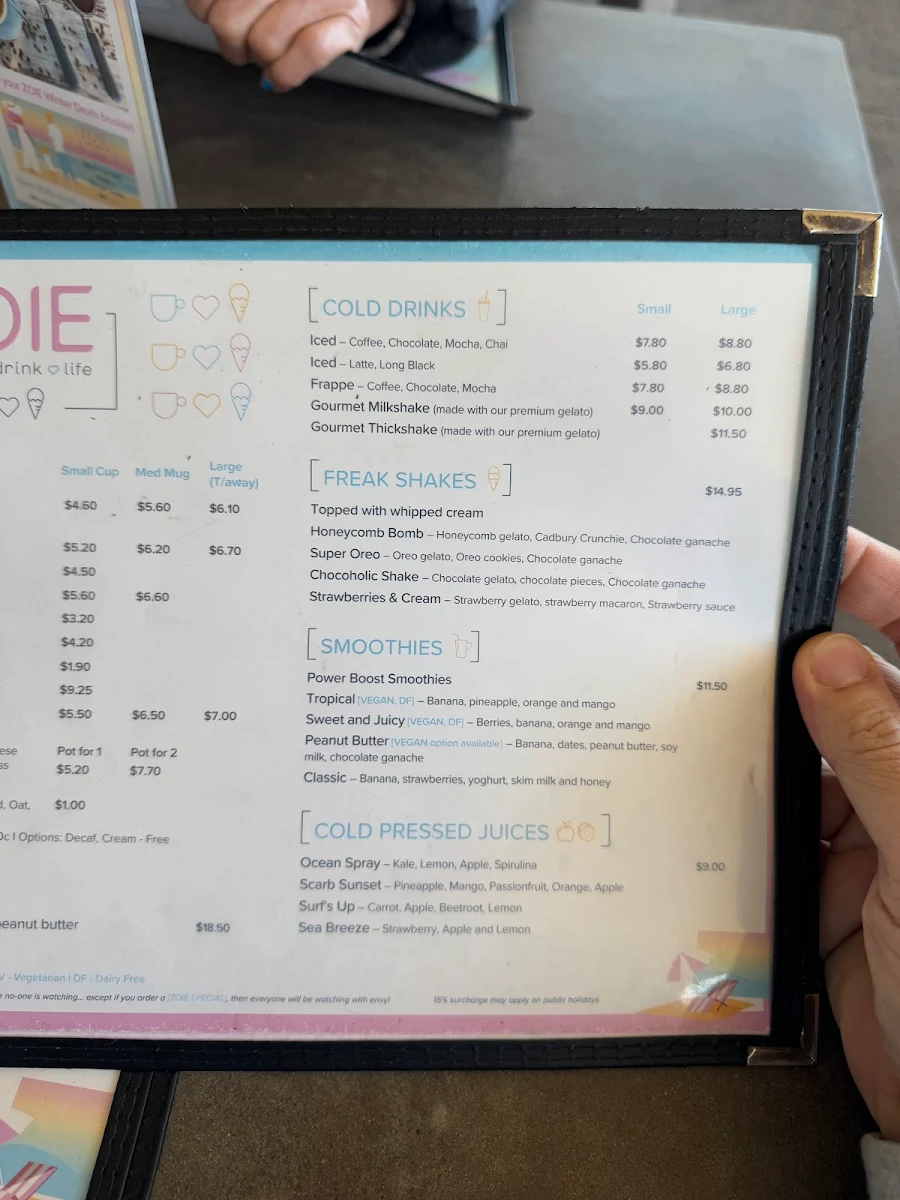 Menu, Zoie