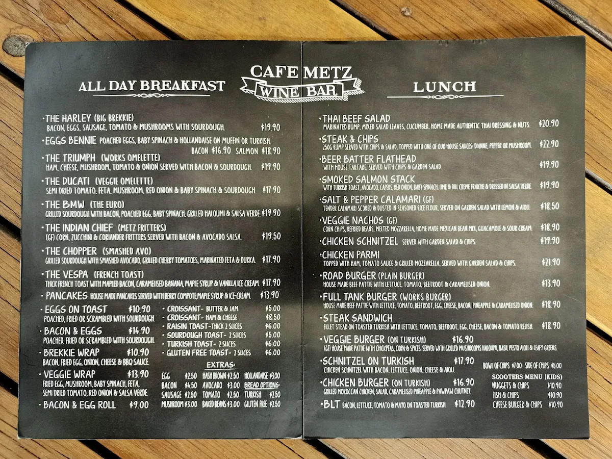 Menu, Cafe Metz