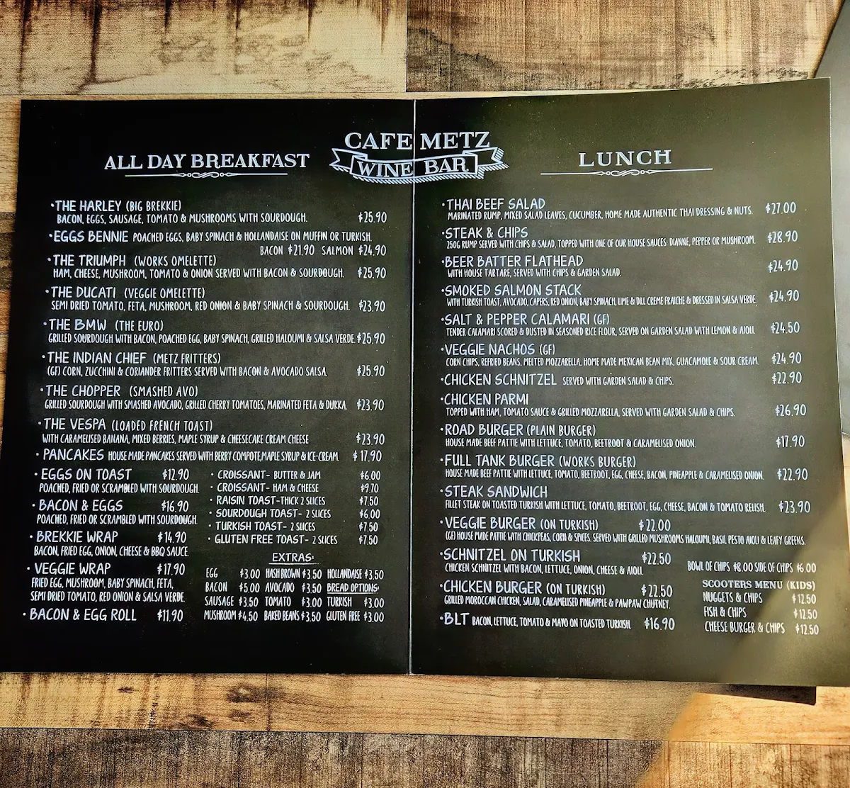Menu, Cafe Metz