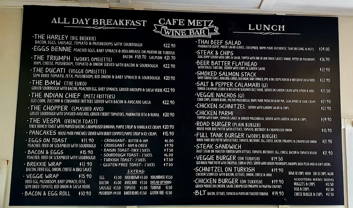 Menu, Cafe Metz