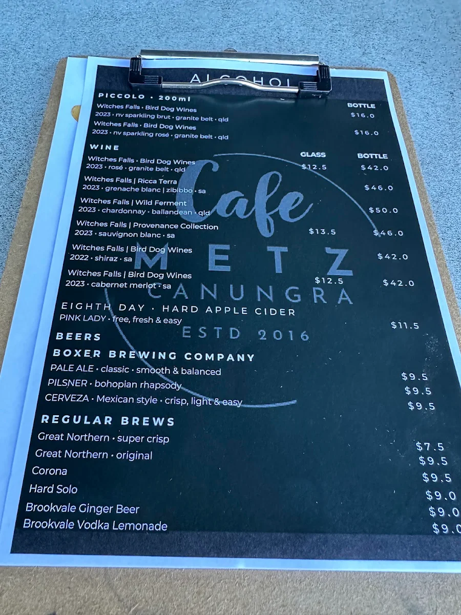 Menu, Cafe Metz