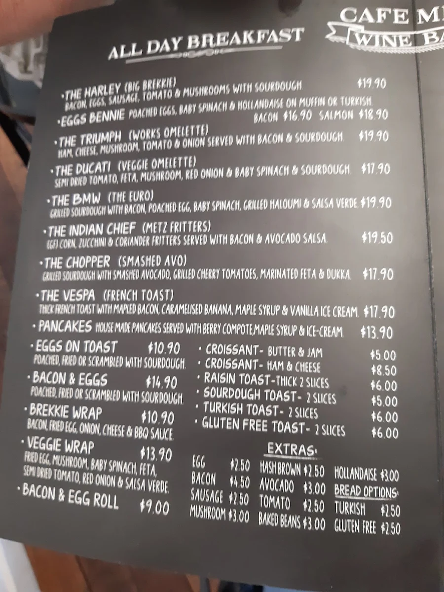 Menu, Cafe Metz