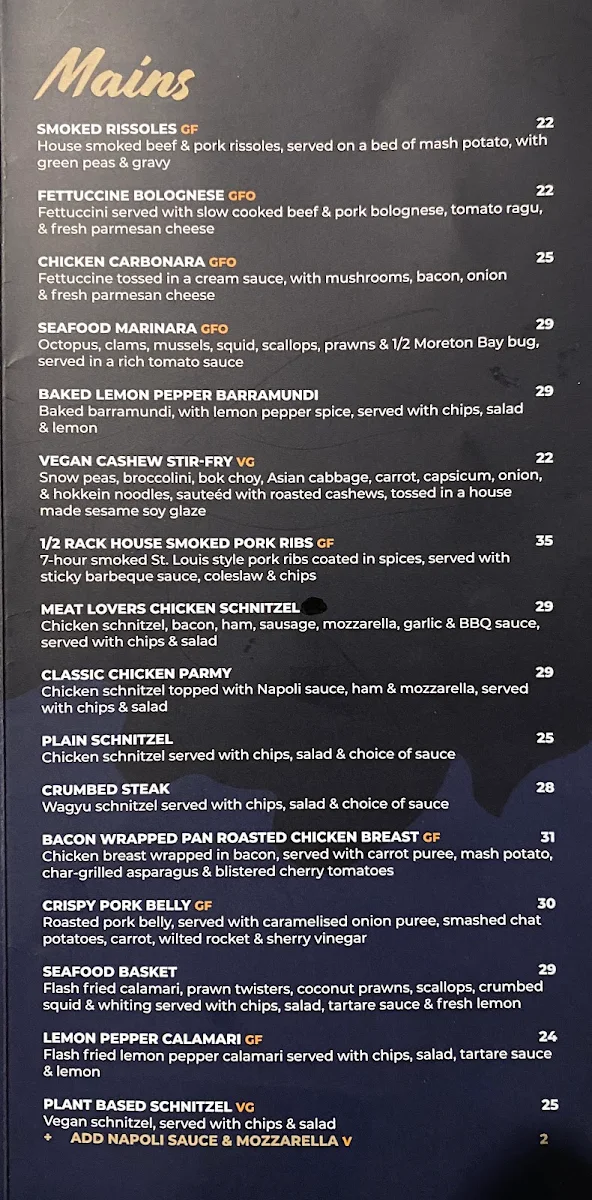 Menu, Criterion Hotel Dalby