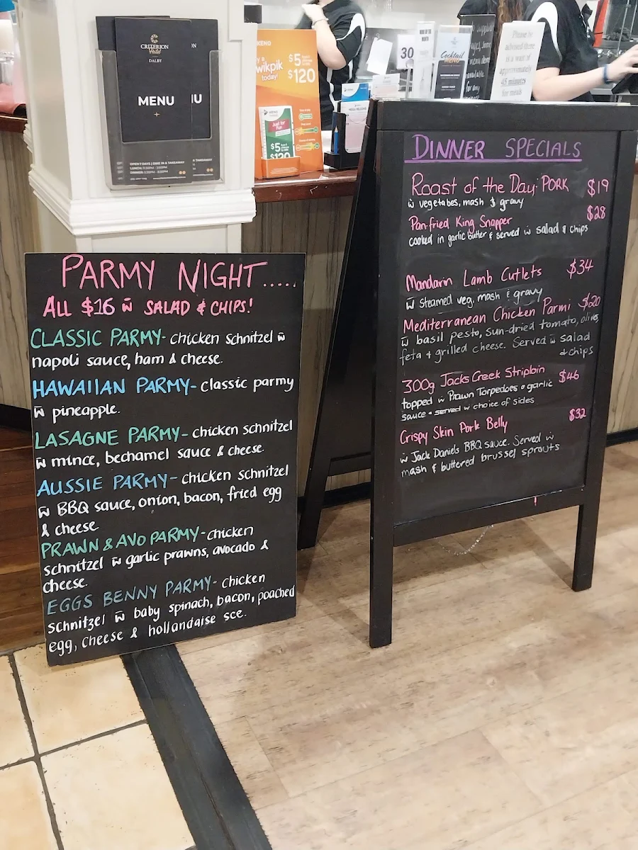 Menu, Criterion Hotel Dalby