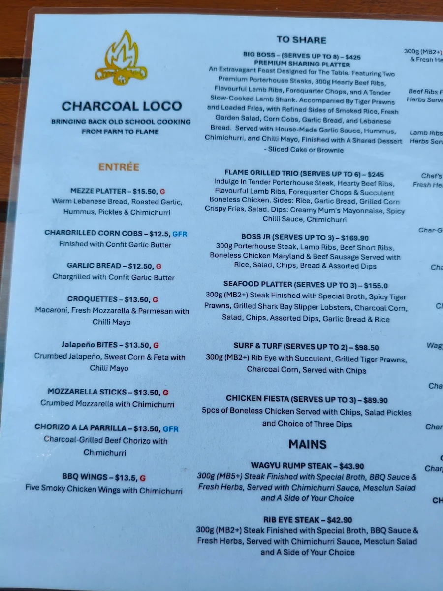 Menu, Charcoal Loco