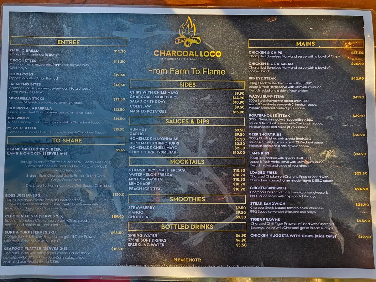 Menu, Charcoal Loco