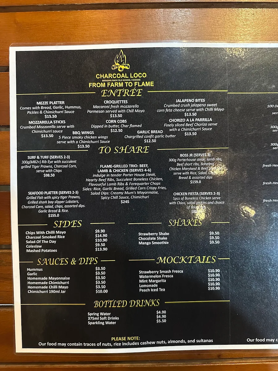 Menu, Charcoal Loco