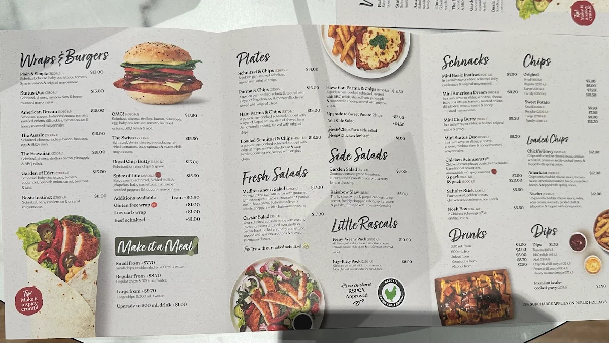 Menu, Schnitz Mildura