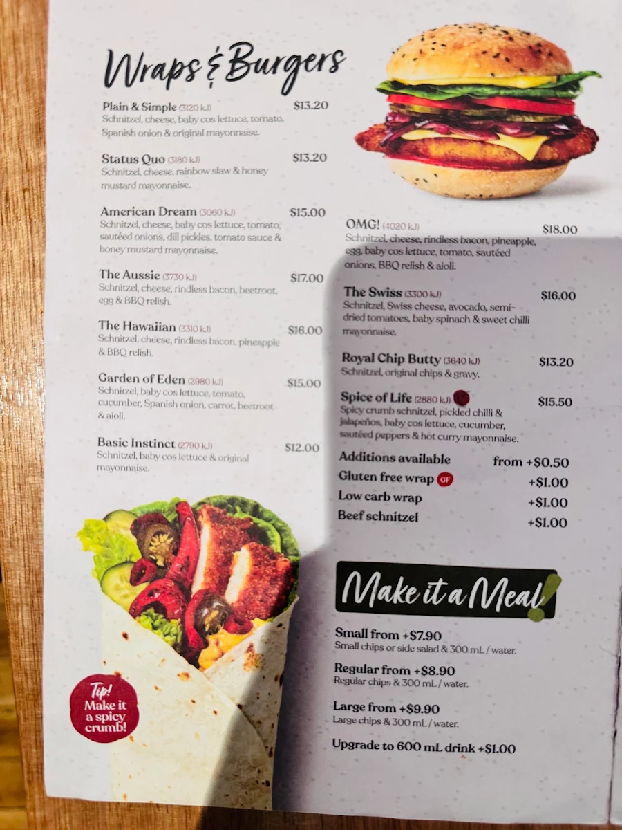Menu, Schnitz Mildura