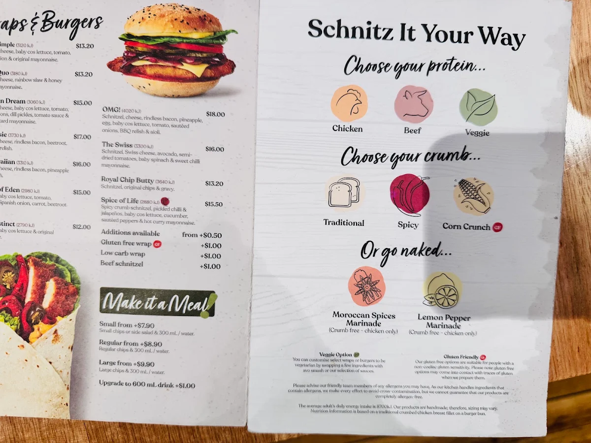 Menu, Schnitz Mildura