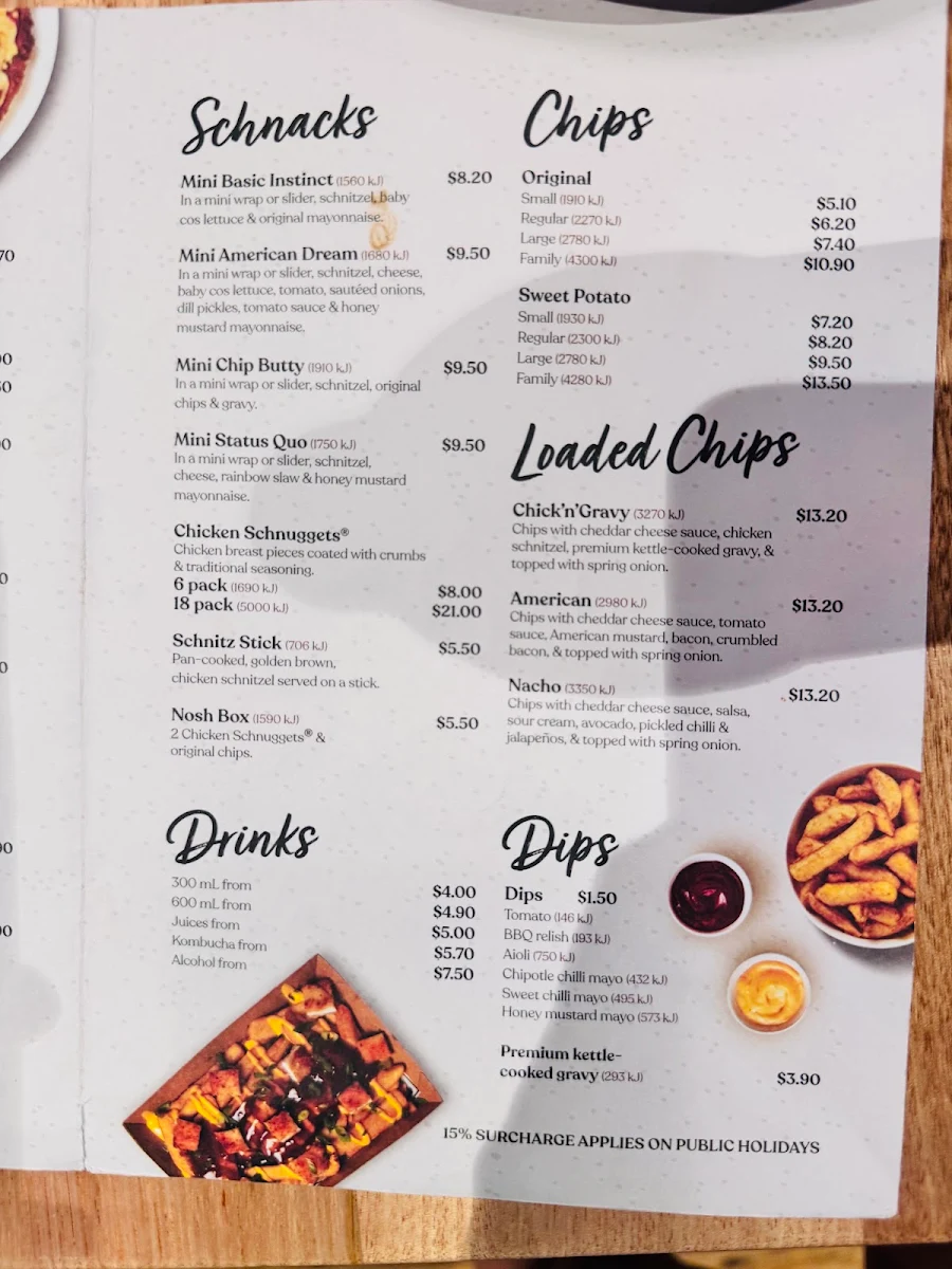 Menu, Schnitz Mildura