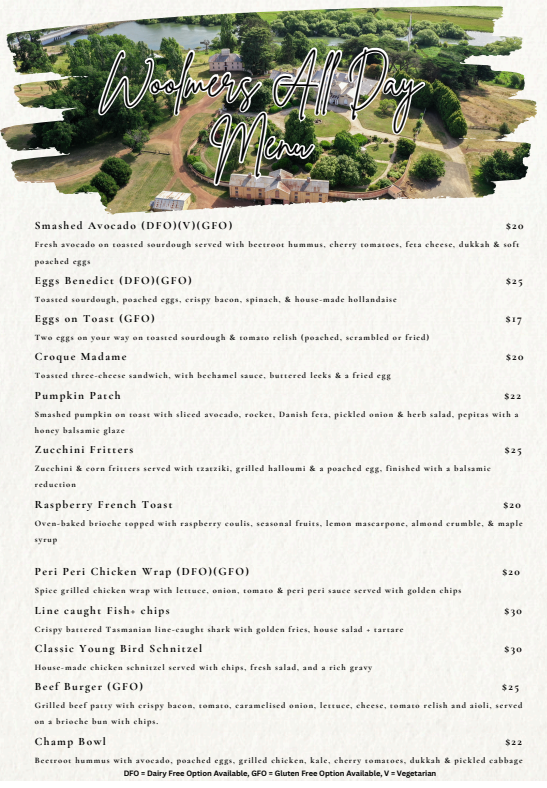 Menu, Rose Garden Cafe