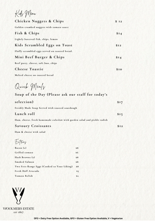 Menu, Rose Garden Cafe