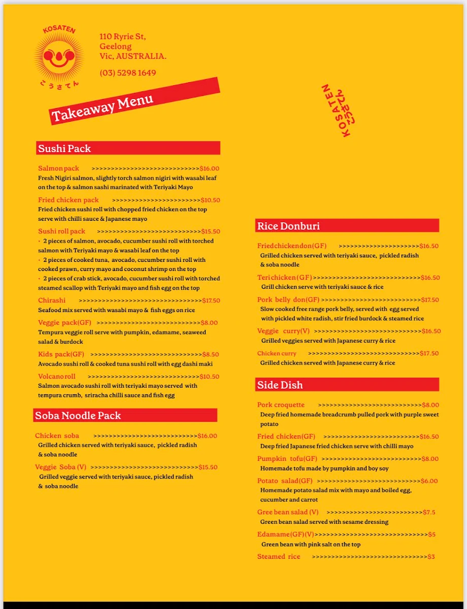 Menu, Kosaten