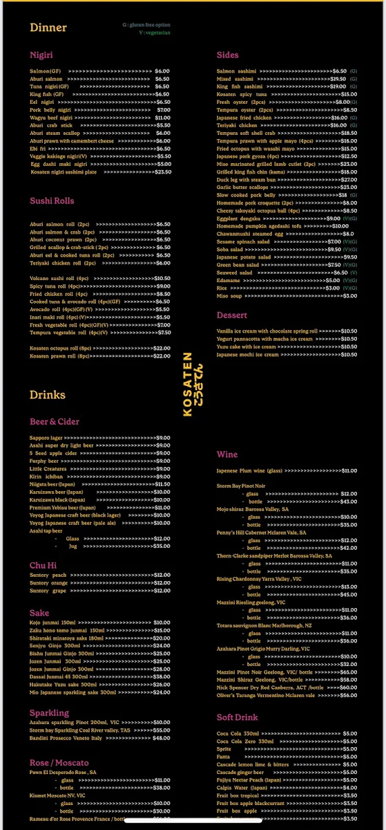 Menu, Kosaten