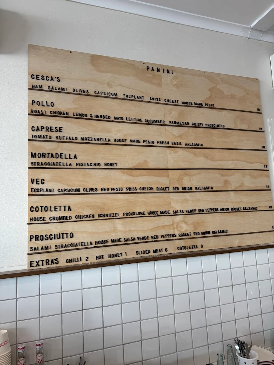 Menu, Cesca's Cafe Geelong