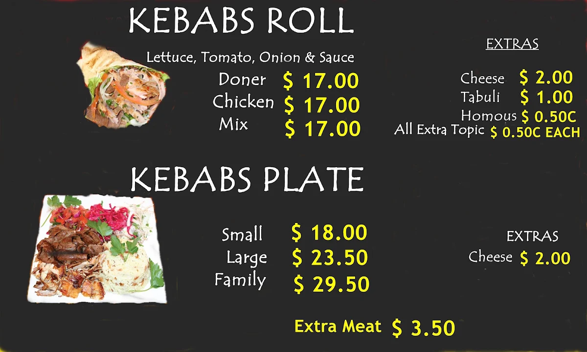 Menu, Darling Kebabs