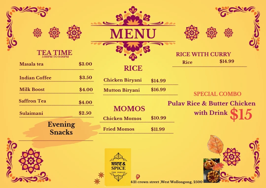 Menu, Rice and Spice