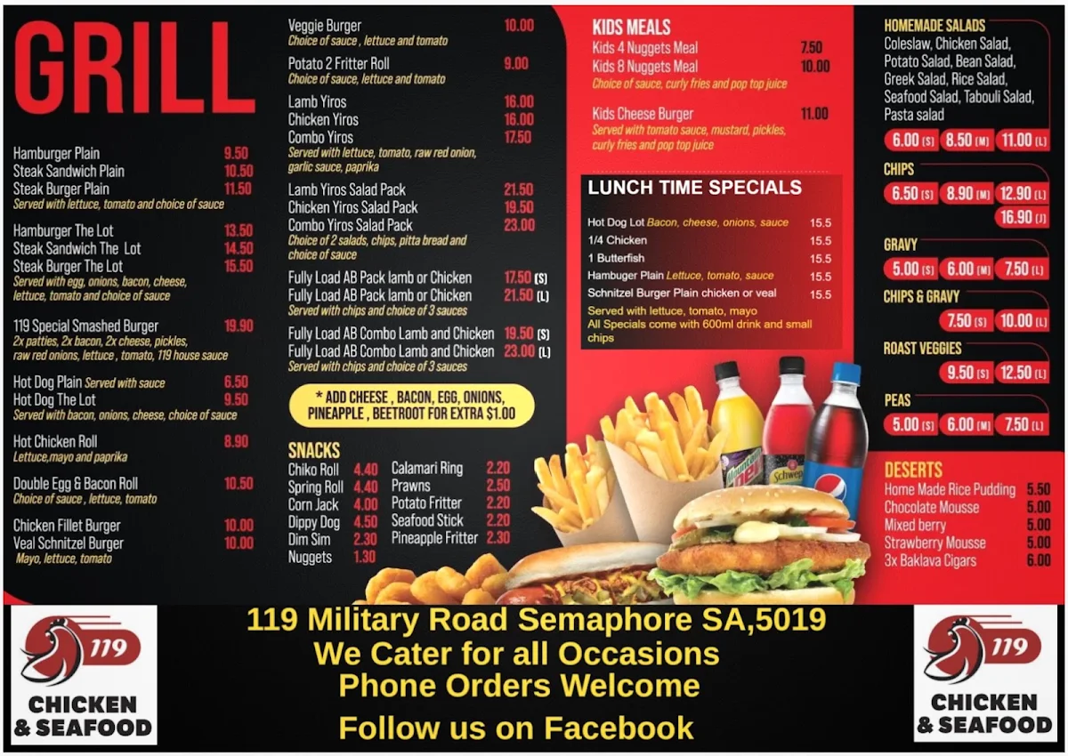 Menu, 119 Chicken and Seafood