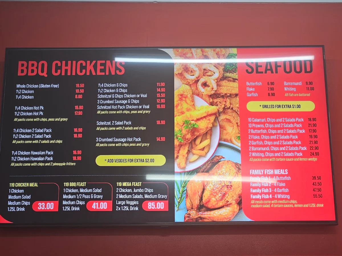 Menu, 119 Chicken and Seafood