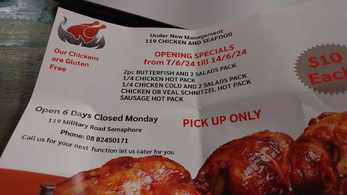Menu, 119 Chicken and Seafood