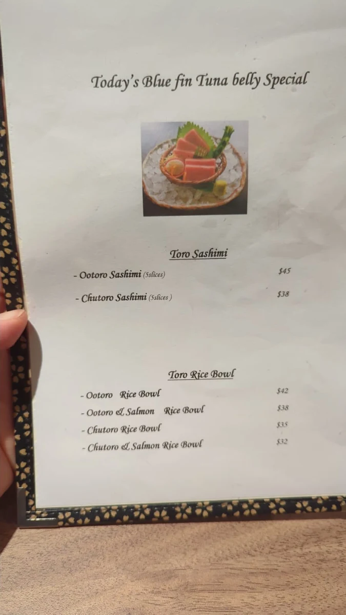 Menu, Shu Japanese Restaurant