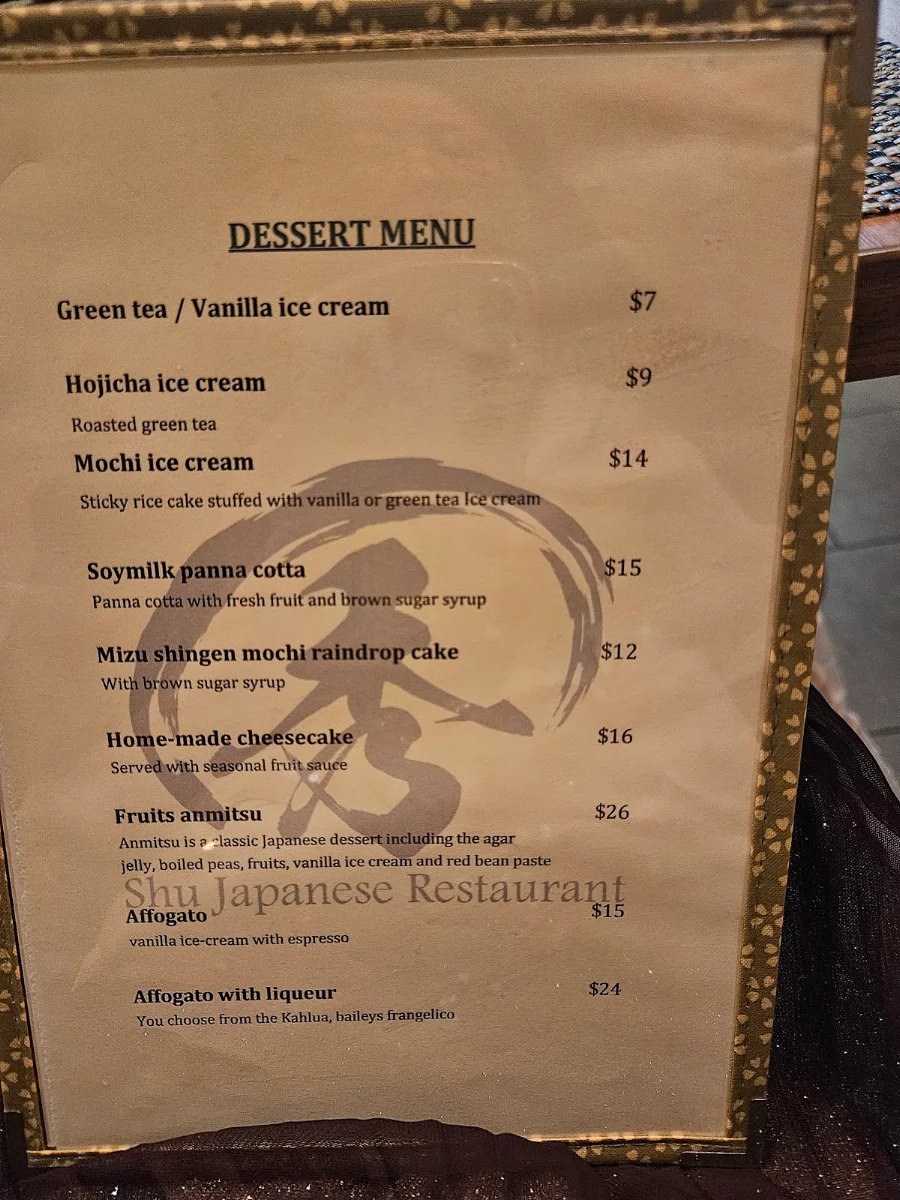 Menu, Shu Japanese Restaurant