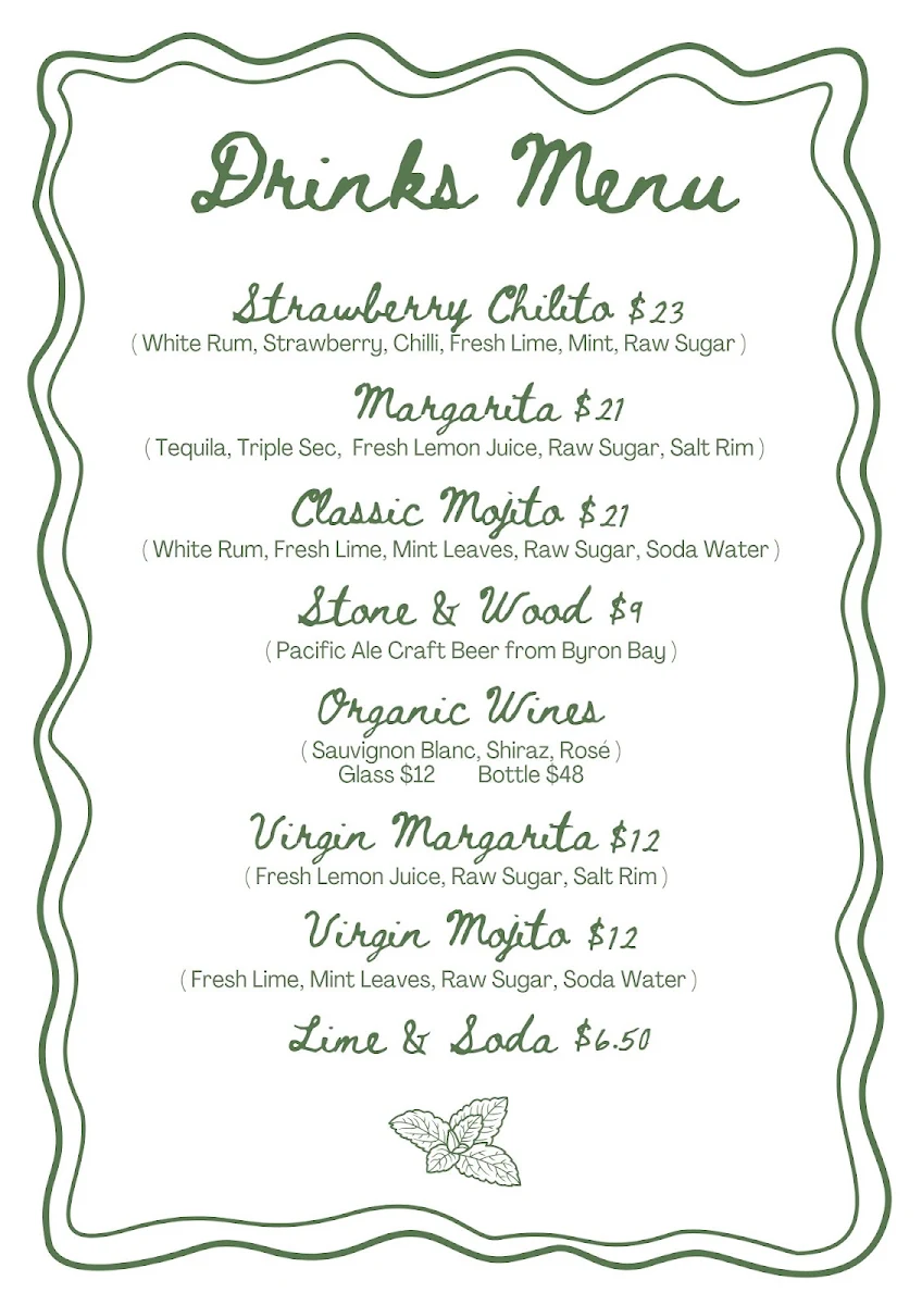 Menu, Driftwood Wholefood Café