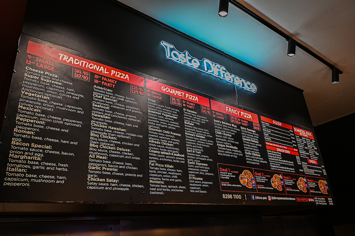 Menu, Pizza Pan Seaview Downs