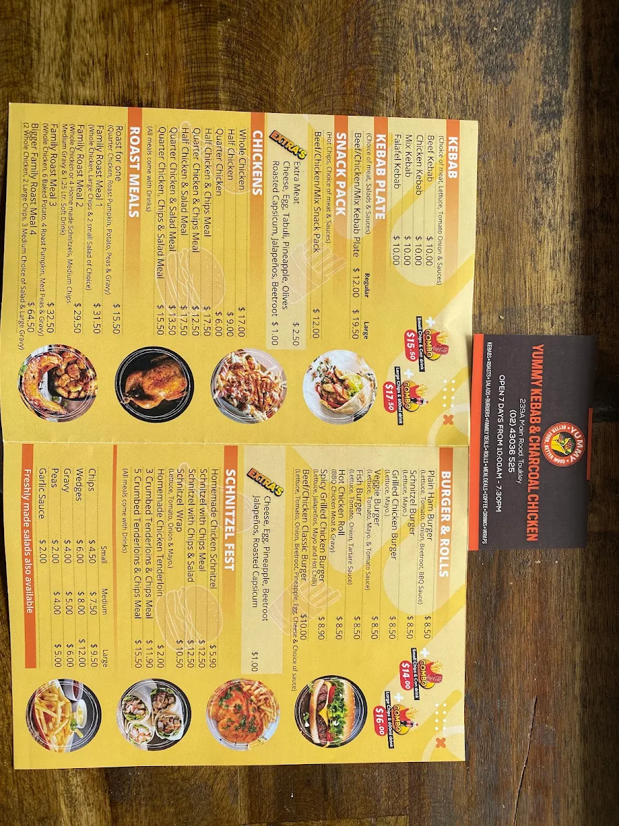 Menu, Yummy Kebab & Charcoal Chicken Toukley