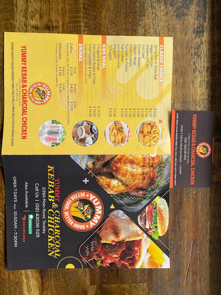 Menu, Yummy Kebab & Charcoal Chicken Toukley