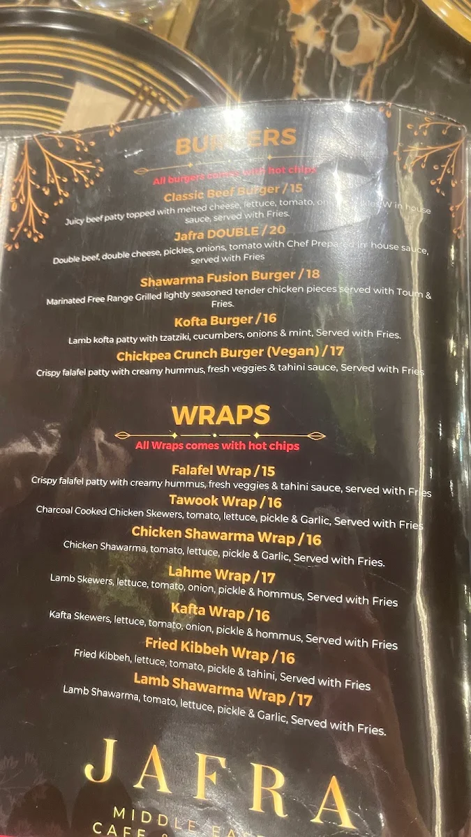 Menu, Jafra Middle Eastern Cafe & Restaurant
