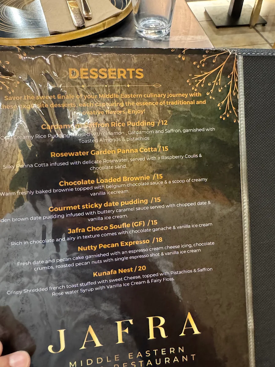 Menu, Jafra Middle Eastern Cafe & Restaurant