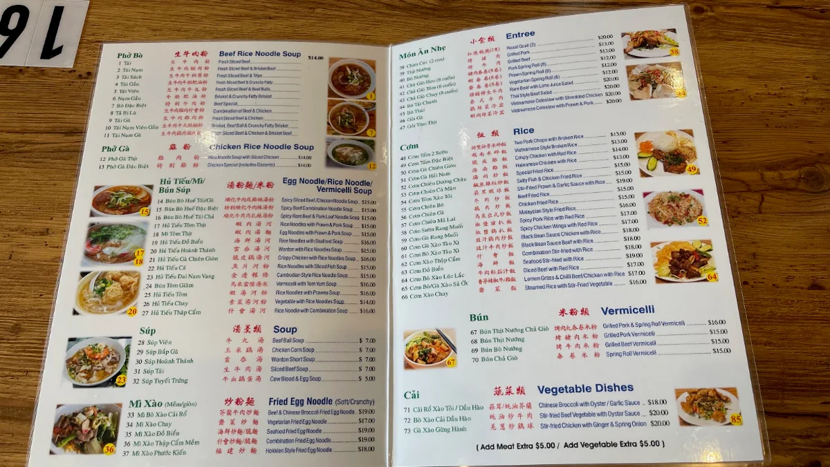 Menu, Bun Bo Hue Chu Le