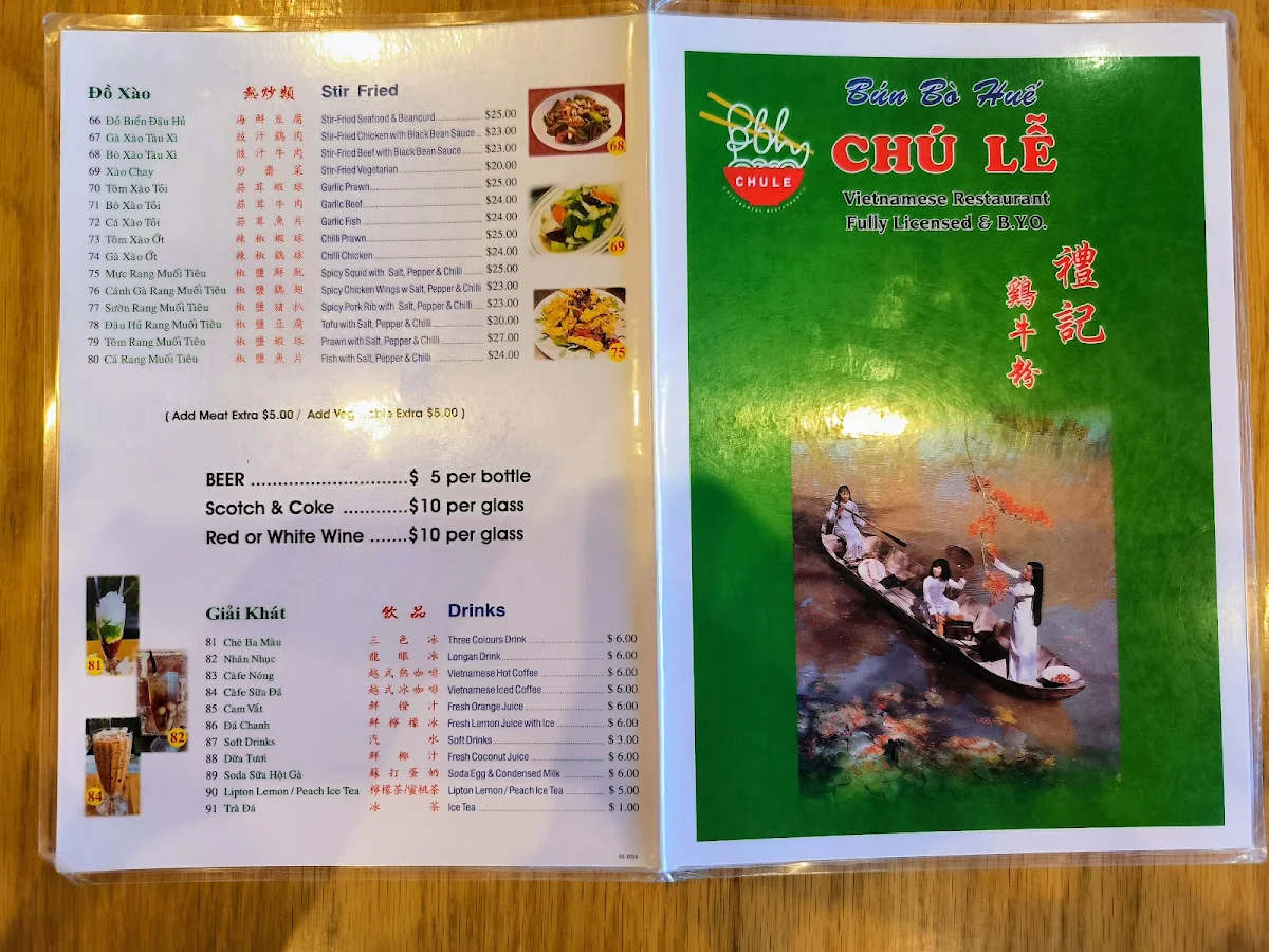 Menu, Bun Bo Hue Chu Le