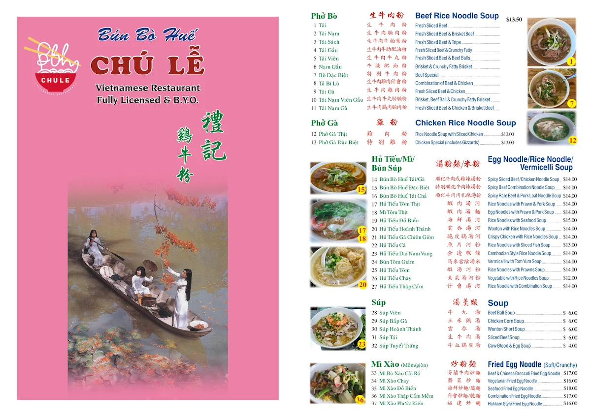 Menu, Bun Bo Hue Chu Le
