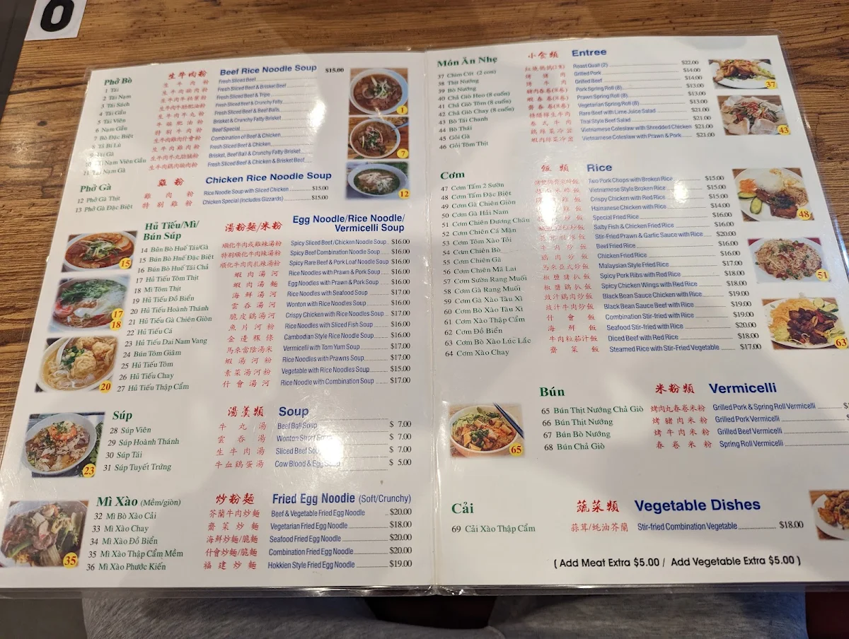 Menu, Bun Bo Hue Chu Le