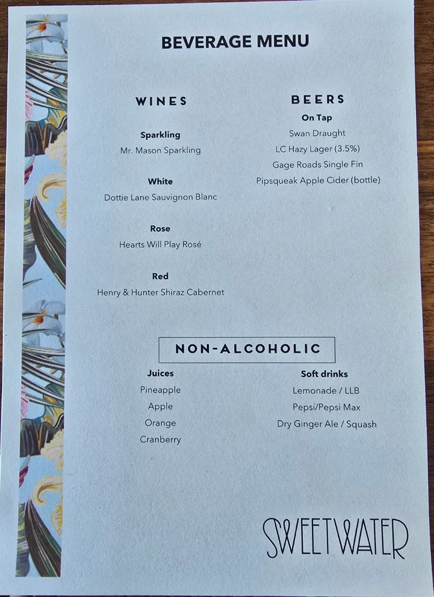 Menu, Sweetwater Rooftop Bar