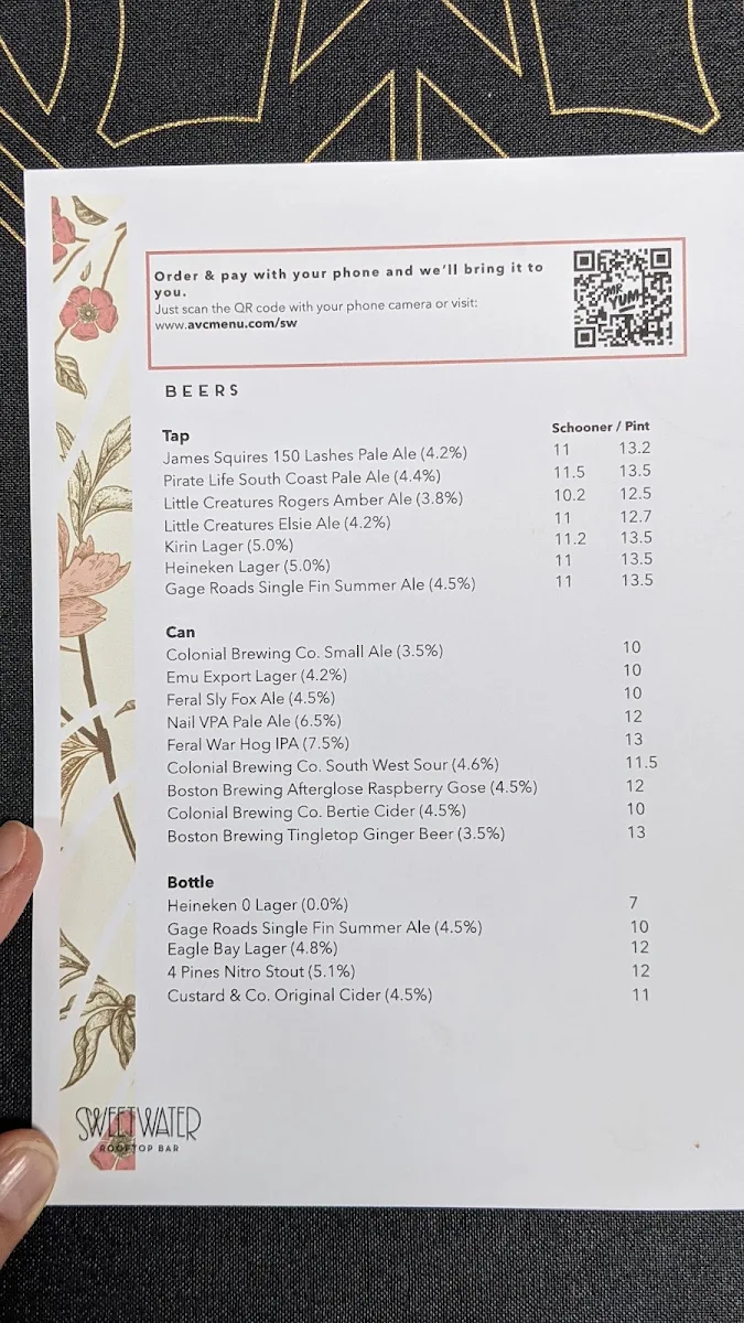 Menu, Sweetwater Rooftop Bar