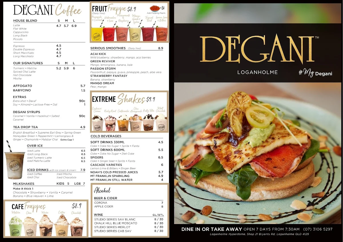 Menu, Degani Cafe Loganholme