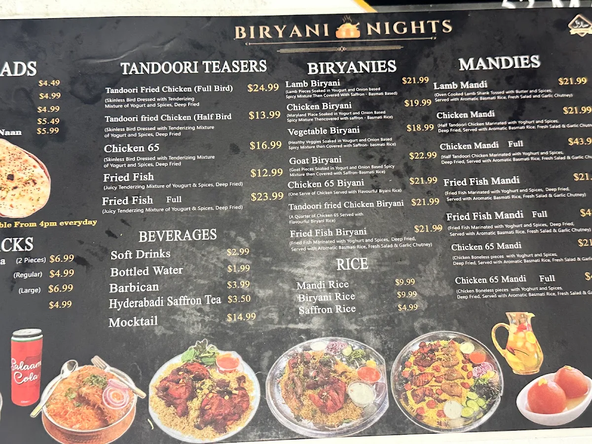 Menu, Biryani Nights