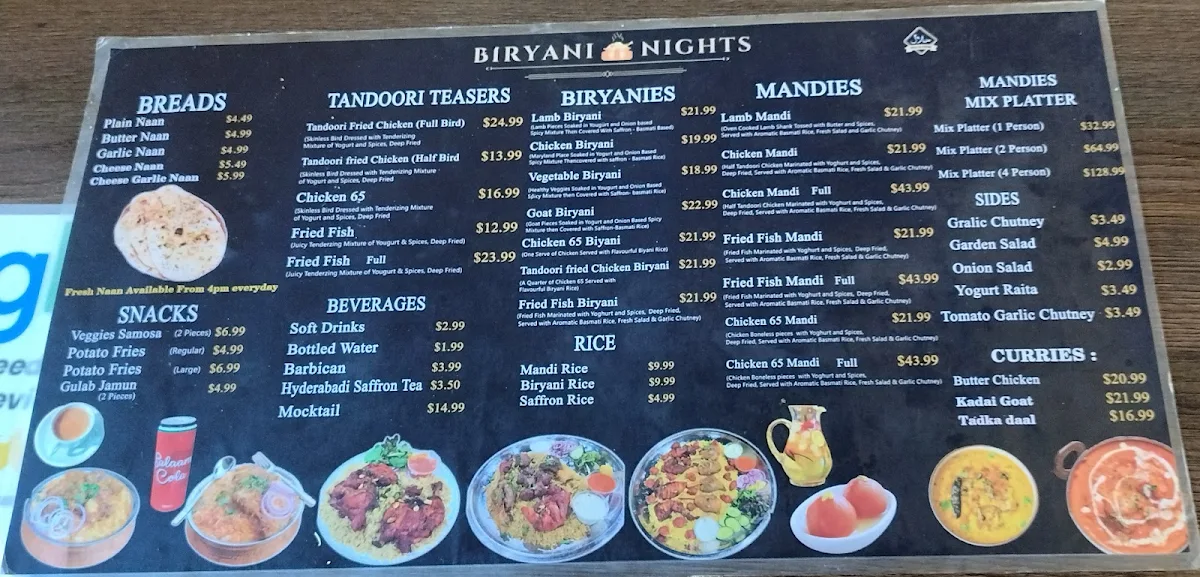 Menu, Biryani Nights