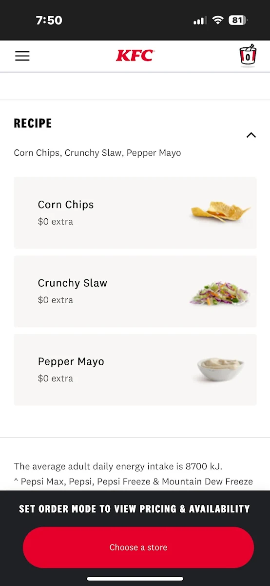 Menu, KFC Munno Para